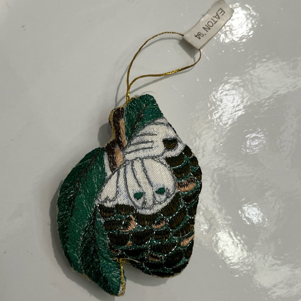 Vintage Eaton 1994 Ltd Embroidered Christmas Ornament. Pine cone shaped no box